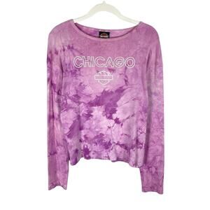 VTG 2004 Harley Davidson Top Womens M Purple Tie Dye Chicago Long Sleeve Knit